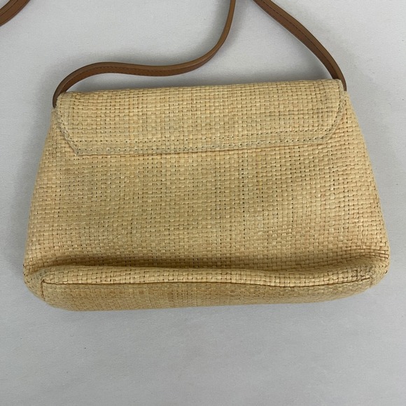 Vintage Fossil Straw Crossbody Bag Purse Floral Embroidered Tan‎ Leather Strap - Picture 3 of 13